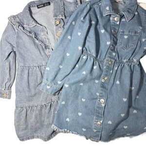 Blue Denim & Heart Print Button Down Dresses sz 4t
